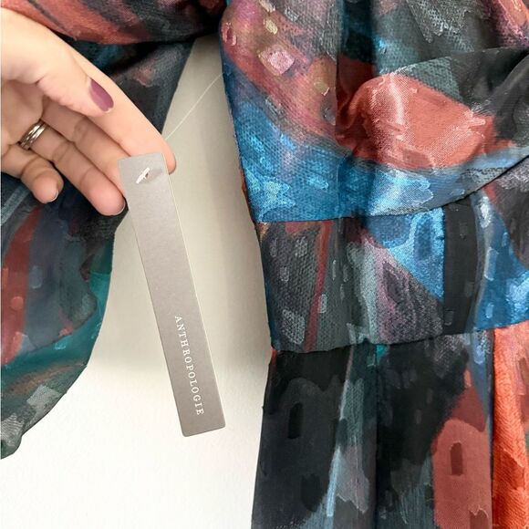 Hutch Anthropologie Long Sleeve Midi Dress in Blue Orange Abstract Print 2P - Picture 5 of 10